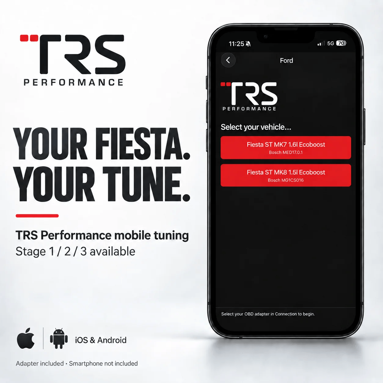 TRS Performance app settings screen